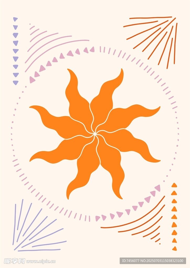 橙色花朵几何图案设计
