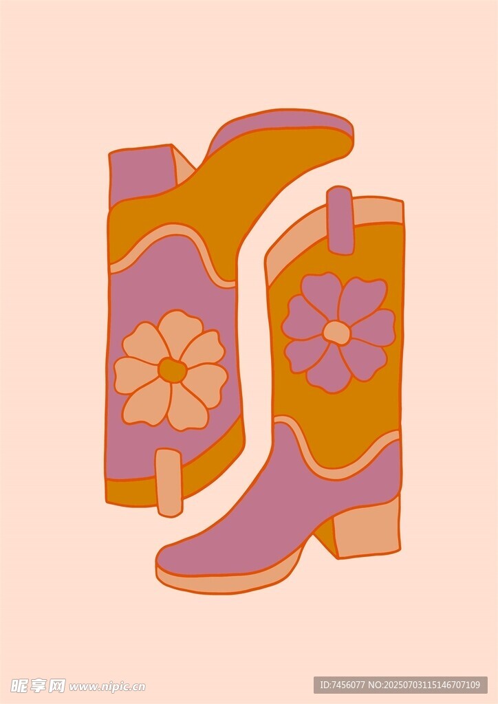 花朵图案复古风女士靴子
