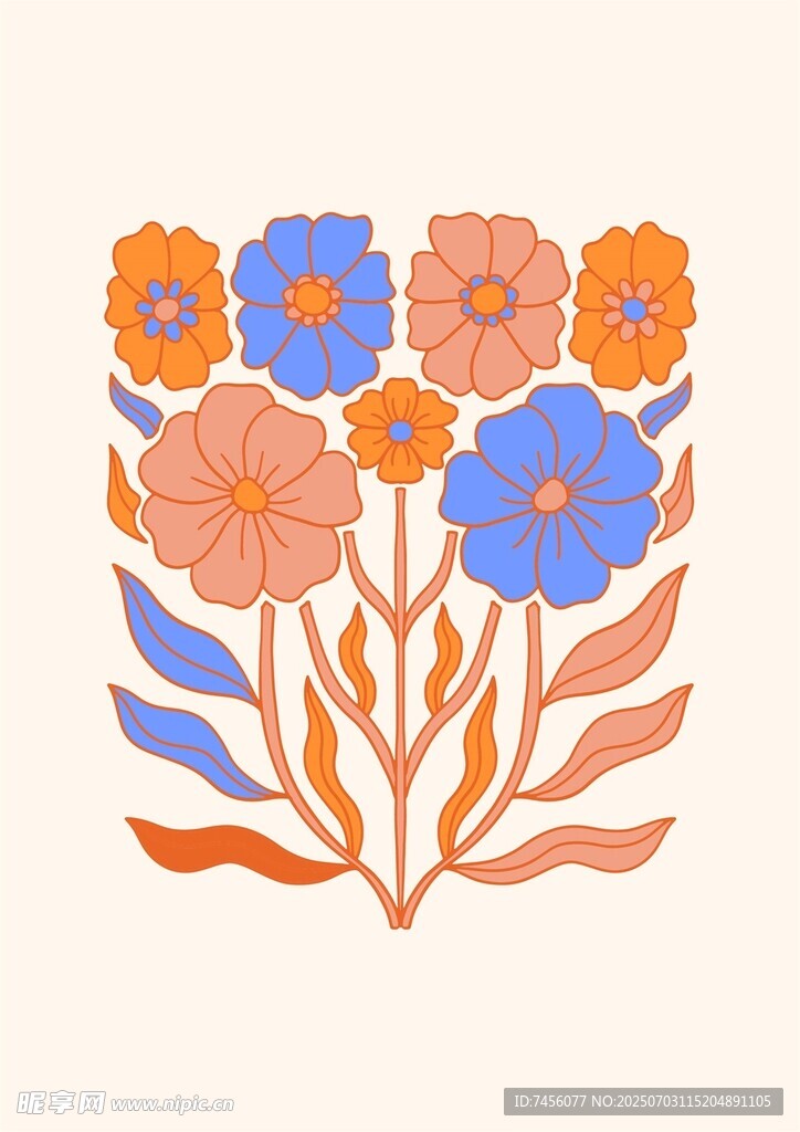 手绘多彩花卉图案