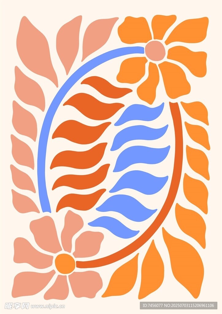 多彩花卉波浪装饰图案