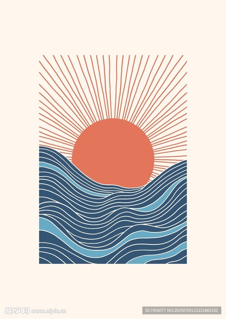 海上日出插画