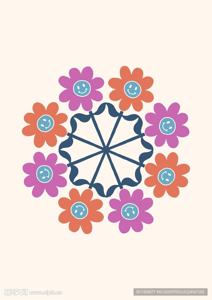 多彩花卉几何图案设计