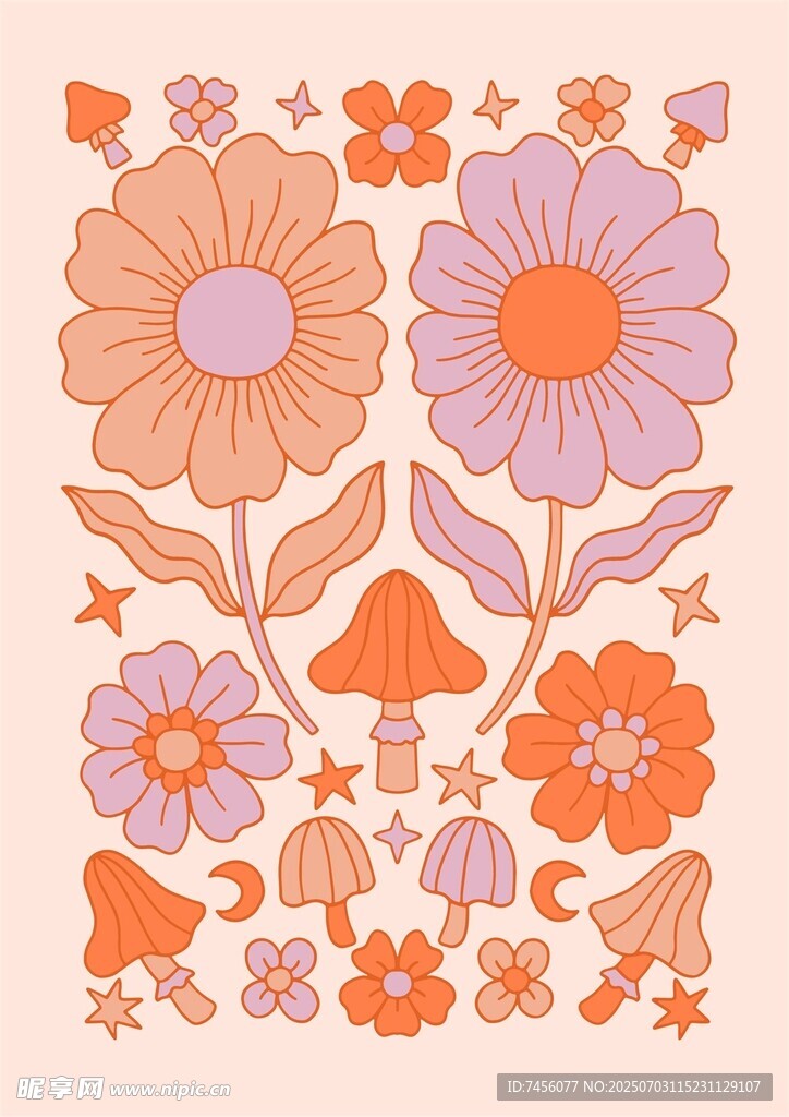 复古花卉图案插画