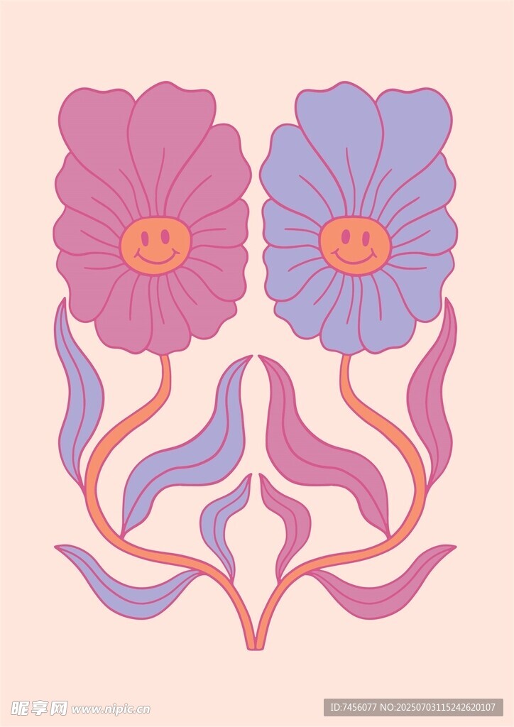 双花图案插画