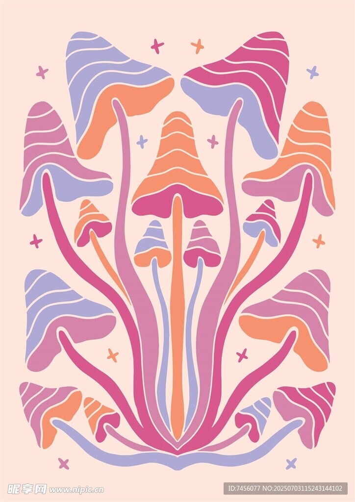 梦幻多彩蘑菇插画图案