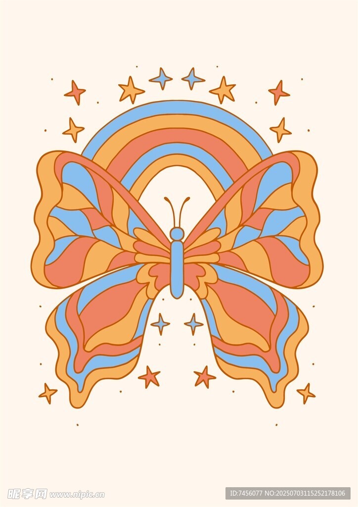 彩虹蝴蝶与星星装饰图案