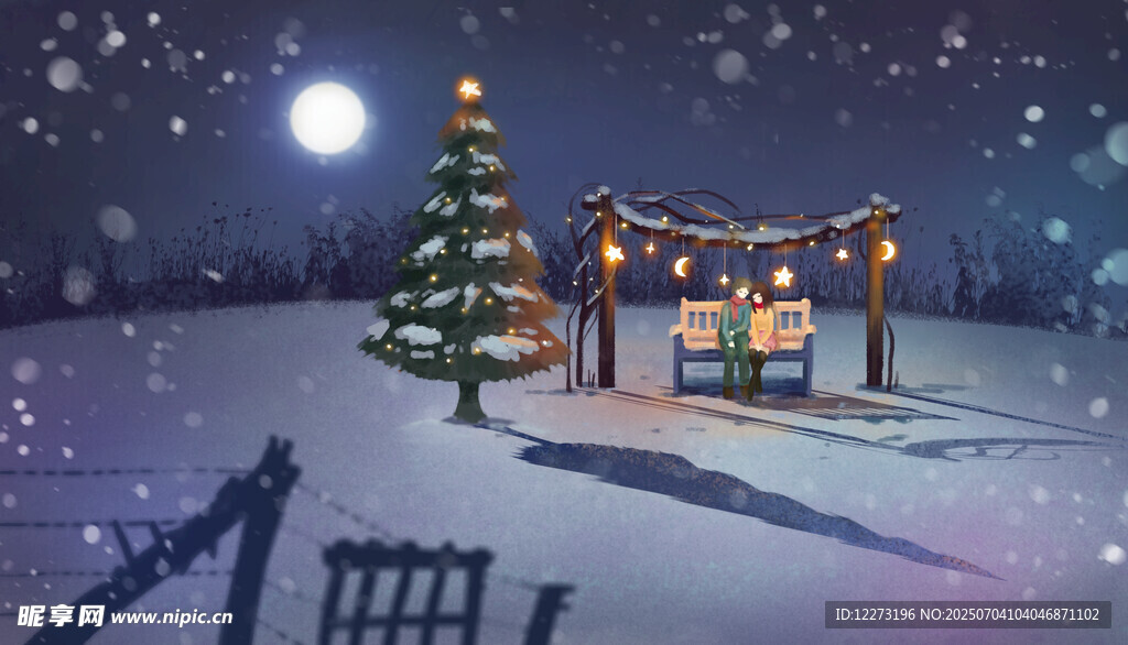 雪夜中的温馨圣诞场景