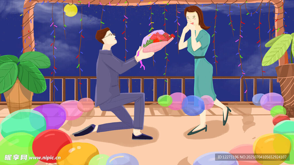 男子跪地向女子浪漫求婚