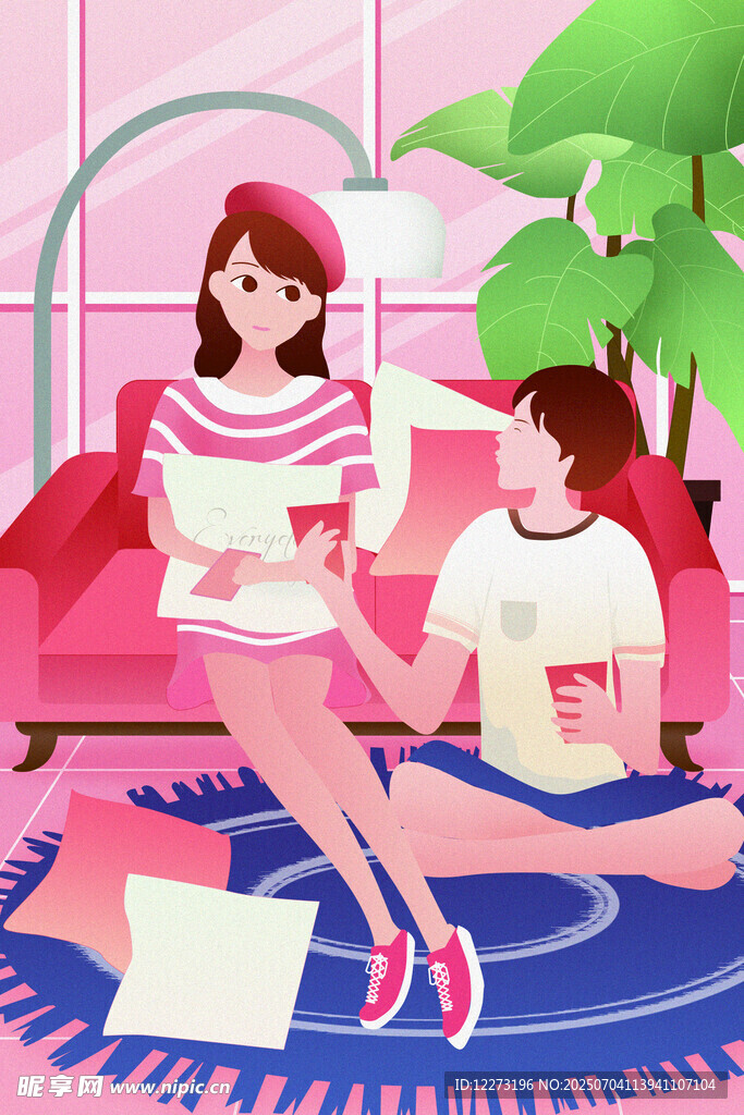 女孩与男孩温馨共处时刻