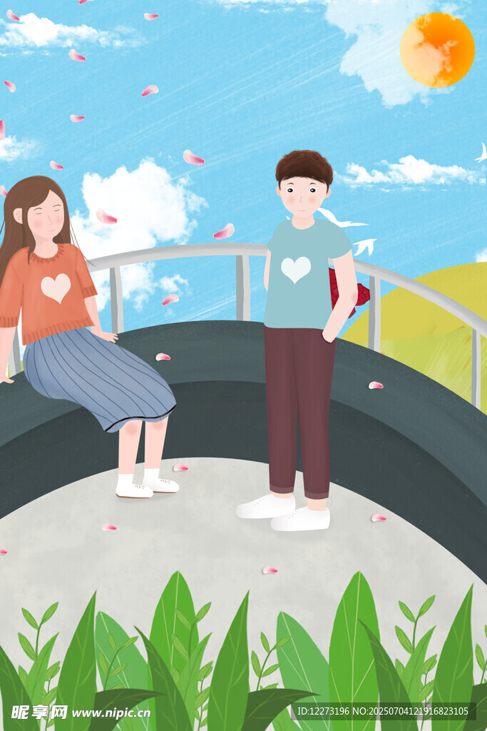公园中男女惬意交流场景