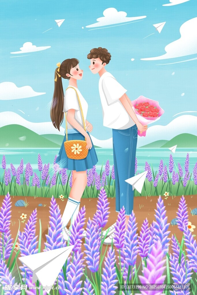花海中情侣浪漫甜蜜瞬间