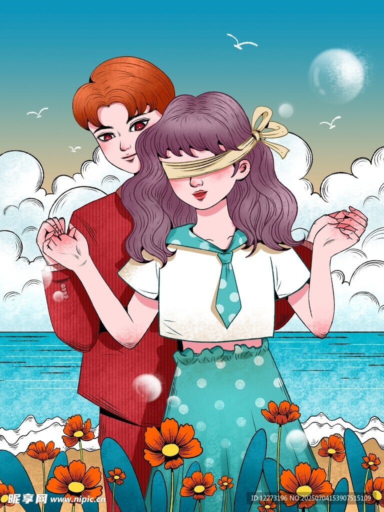 海边情侣甜蜜互动瞬间