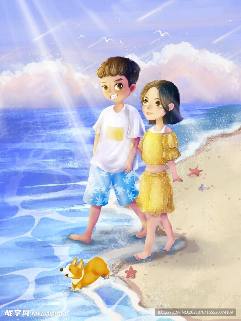 海边孩童漫步拾贝瞬间