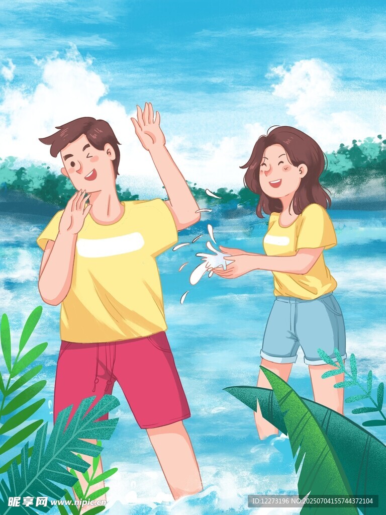 夏日情侣水中欢乐嬉戏