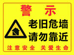 警示牌  老旧危墙 注意安全