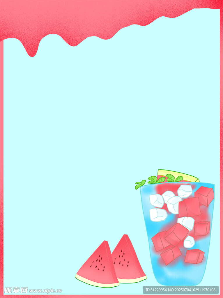 夏日西瓜冰饮插画背景