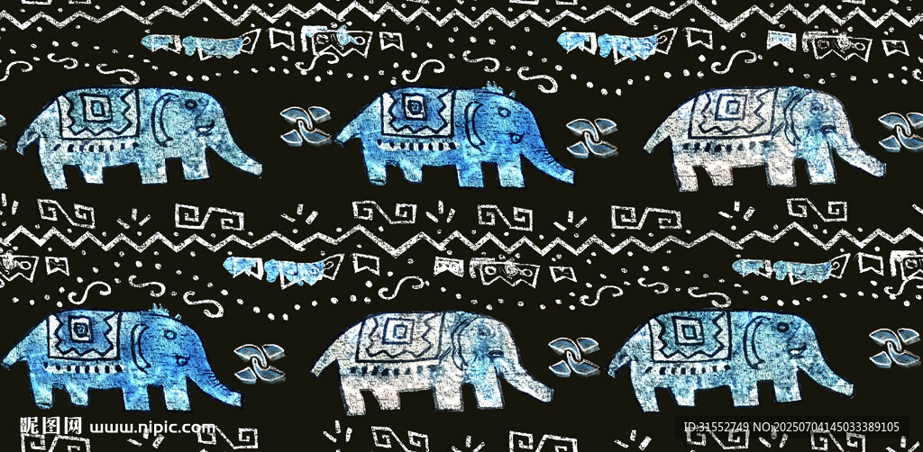 蓝色大象图案背景纹理