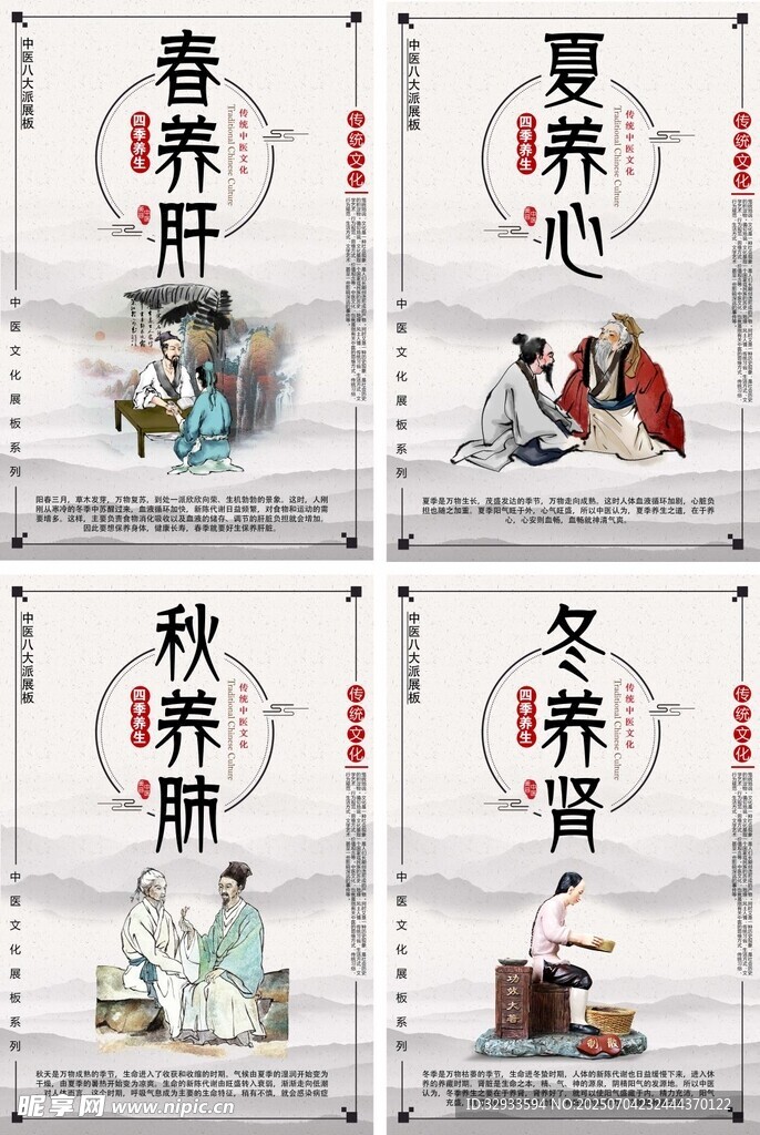 中国风四季养生中医文化展板