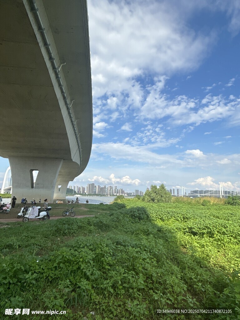 桥下绿意盎然的自然风光