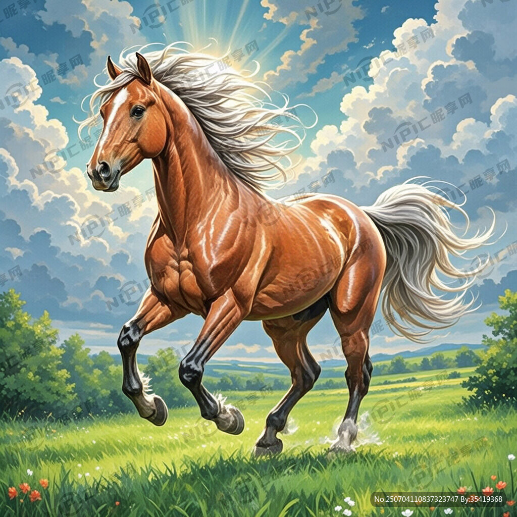 带颜色的 生肖马的插画