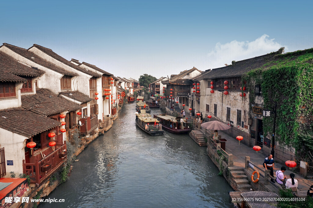江南水乡古街河道美景