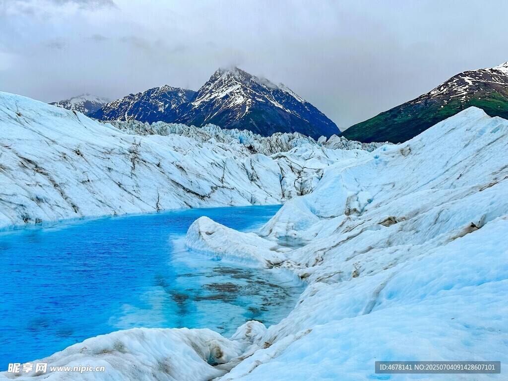 蓝色冰川湖泊壮丽景观
