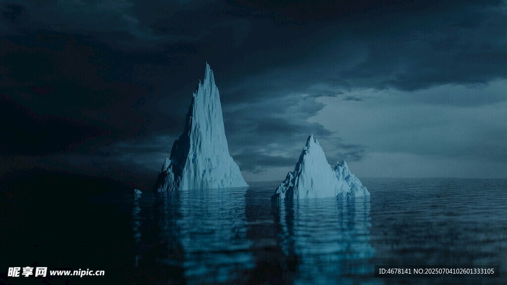 神秘冰塔暗夜中的奇幻景象
