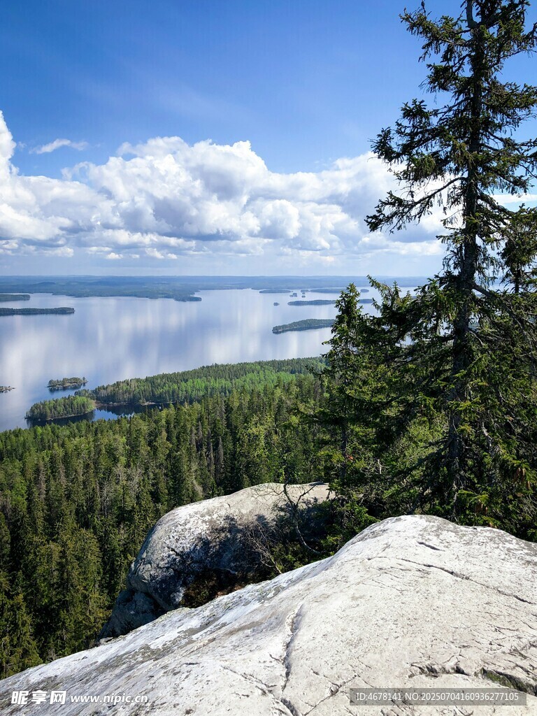山顶俯瞰湖景与森林风光