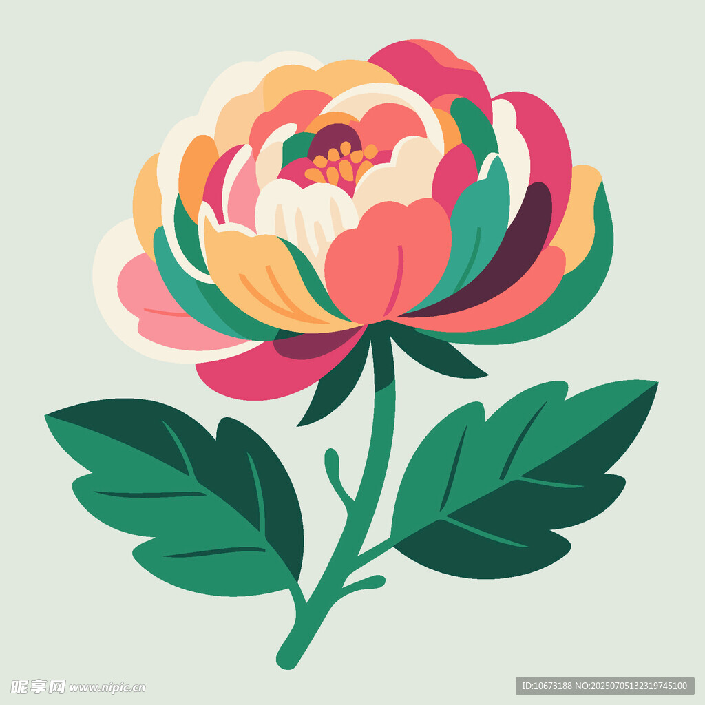 多彩手绘牡丹花