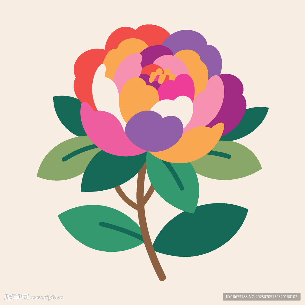 多彩手绘牡丹花插画