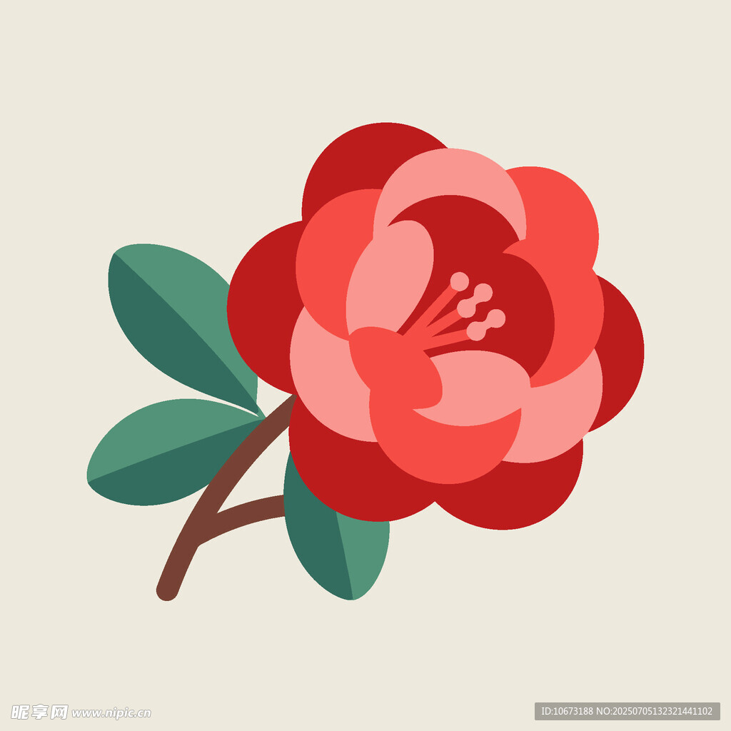 手绘红色山茶花插画