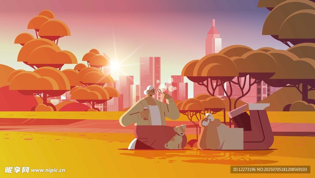 夕阳下的温馨户外聚会场景