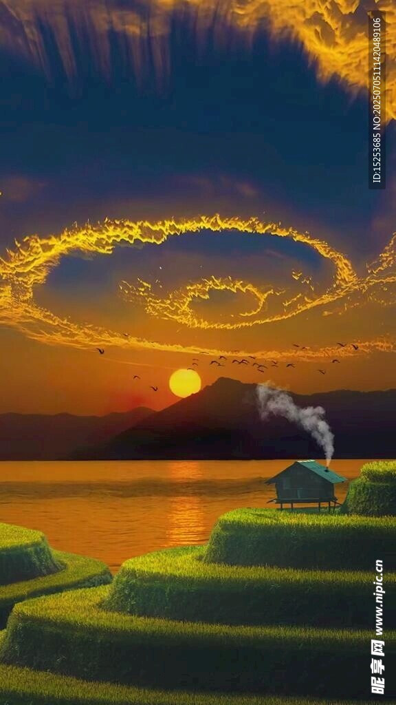 梦幻夕阳下的奇幻景观