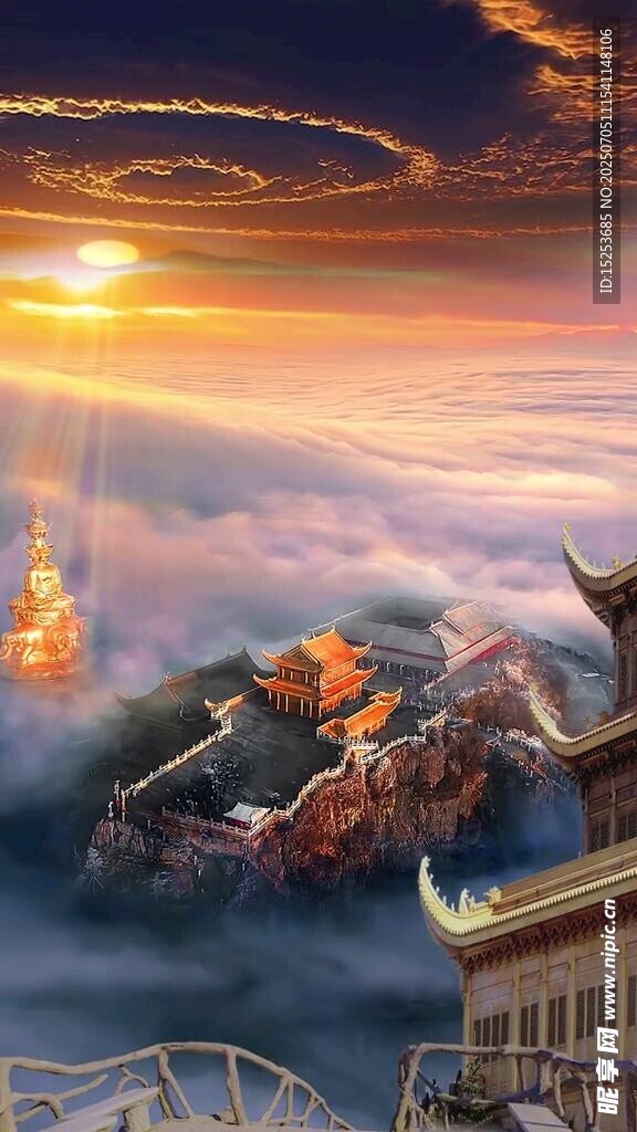 奇幻云海中的神秘机械景观