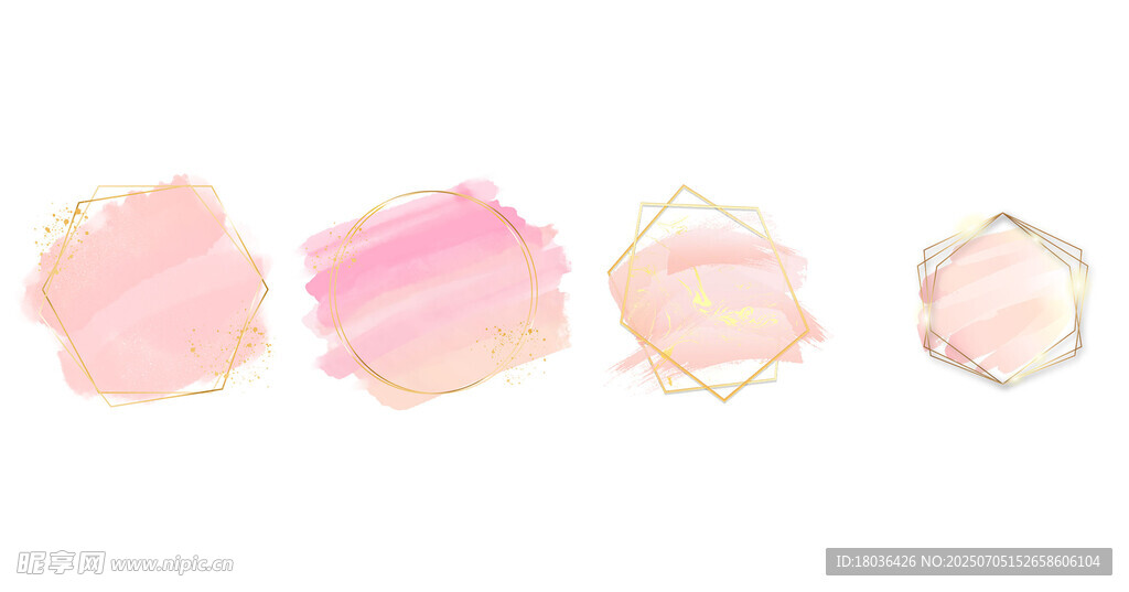 简约淡雅粉色玫瑰金色边框png