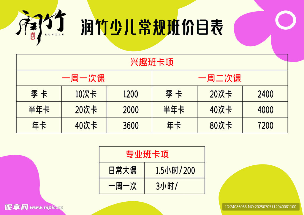 少儿舞蹈价目表