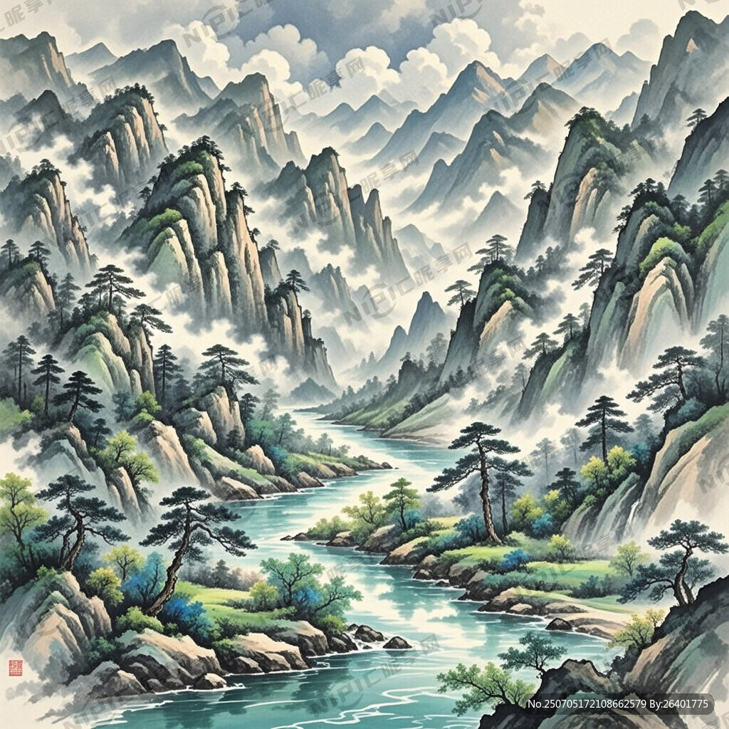 山谷 中国风 中国画 山水