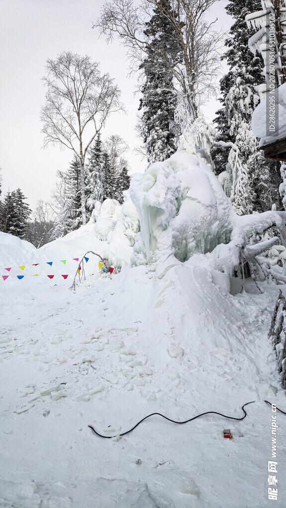 冬日雪景中的彩色装饰
