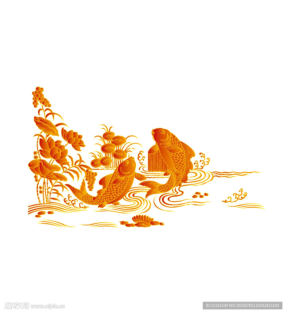 插画鲤鱼荷花鲤鱼跃龙门 