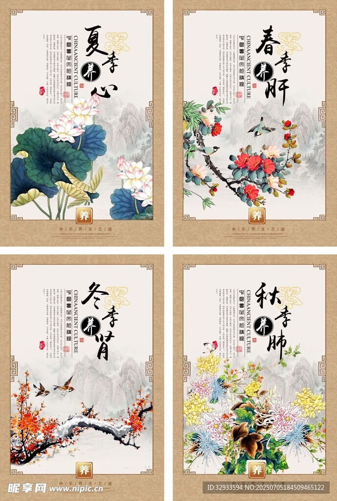 四季养生文化展板四件套