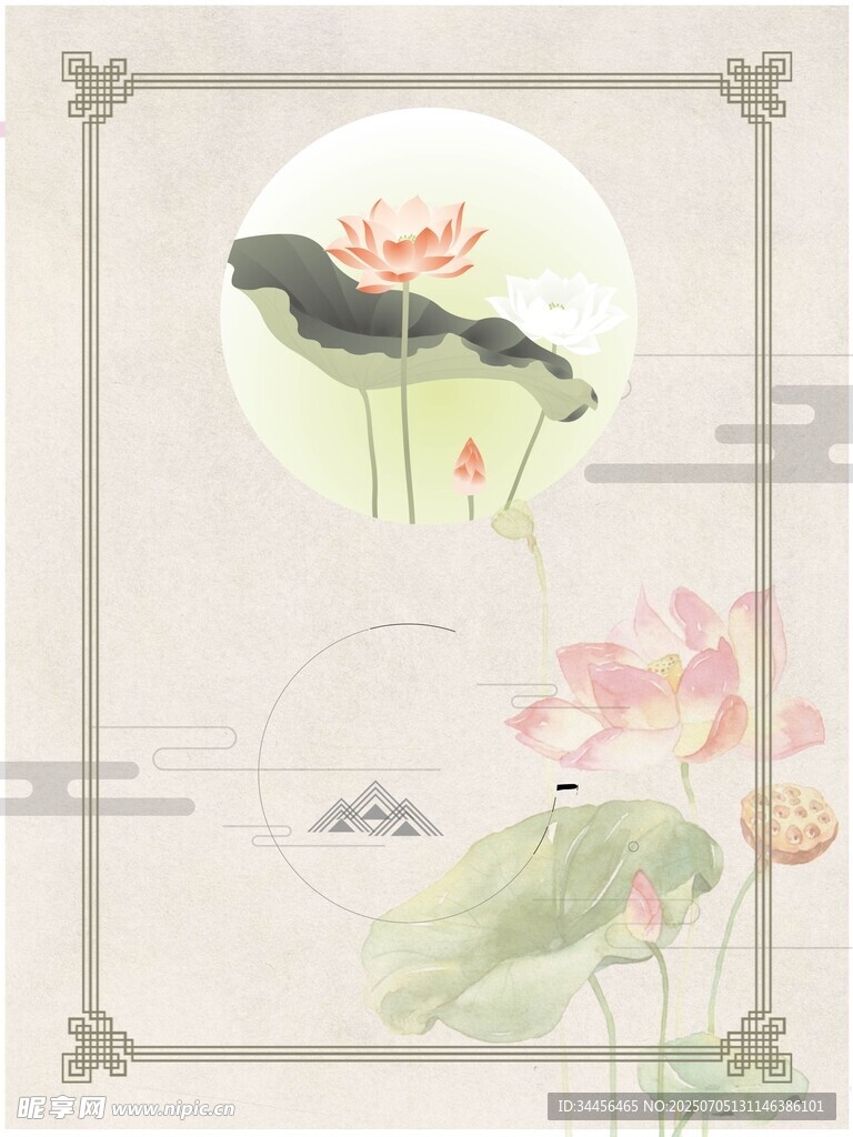 中式水墨荷花装饰画