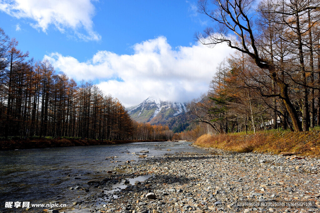 秋日山间溪流风景