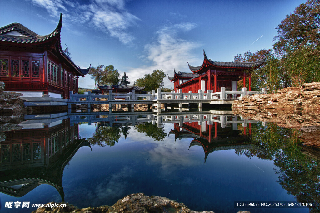 中式园林水景古建筑景观