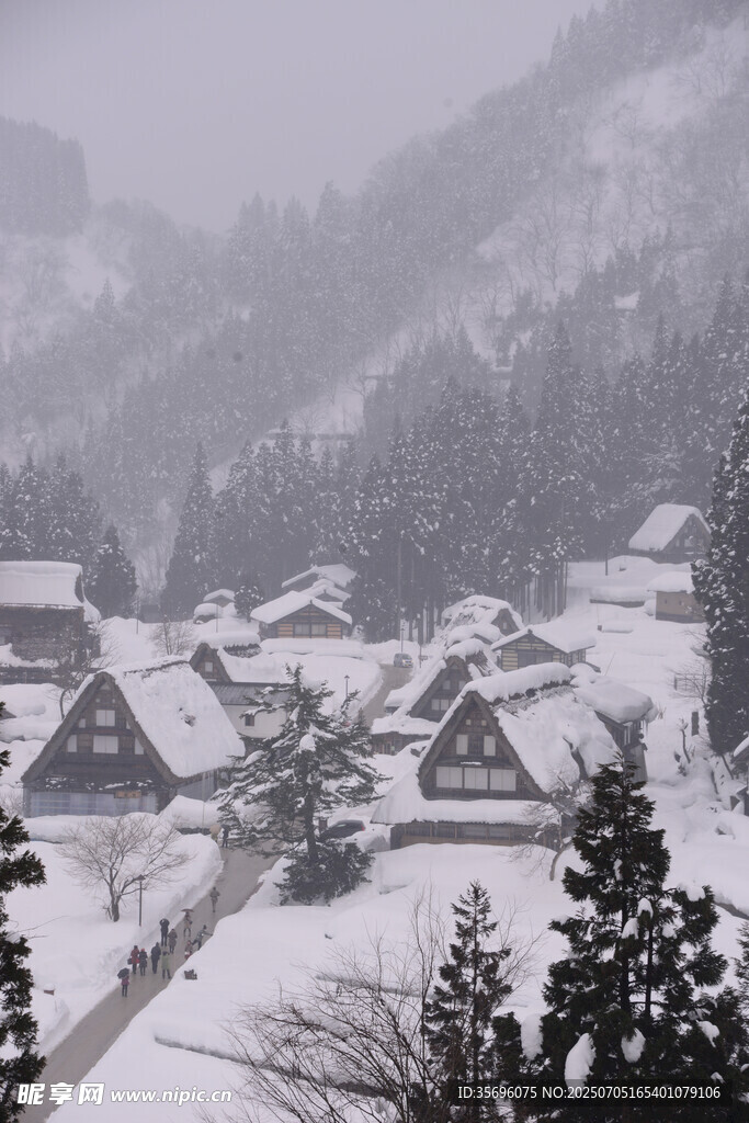 雪覆山村美景