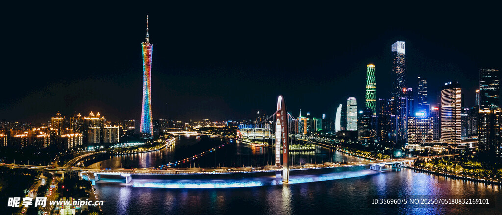 航拍全景广州珠江夜景城市建筑