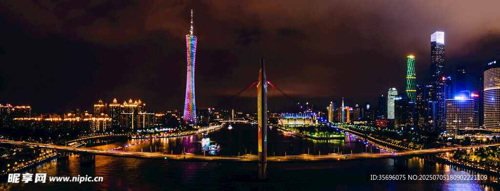 广州夜景猎德大桥城市建筑灯火