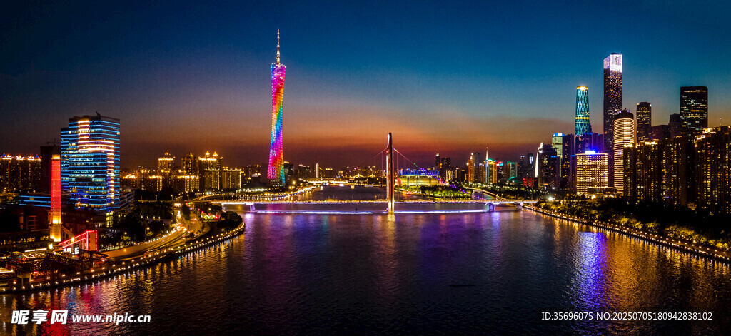 航拍全景广州珠江夜景城市建筑
