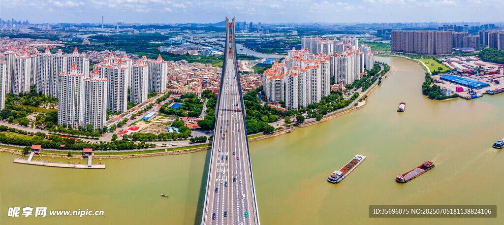 航拍广州东沙大桥城市建筑