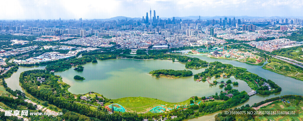 航拍全景海珠湖公园城市建筑群