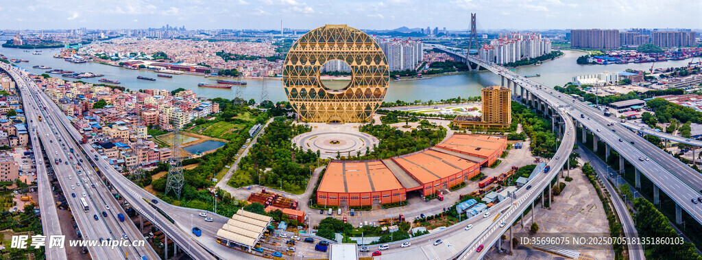 航拍广州海珠区城市交通建筑风光